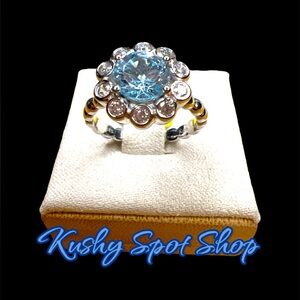 NWT 🩵 KARIS™️ STS Sterling Silver AQUAMARINE Crystal 🩵 Floral Design Ring sz. 6